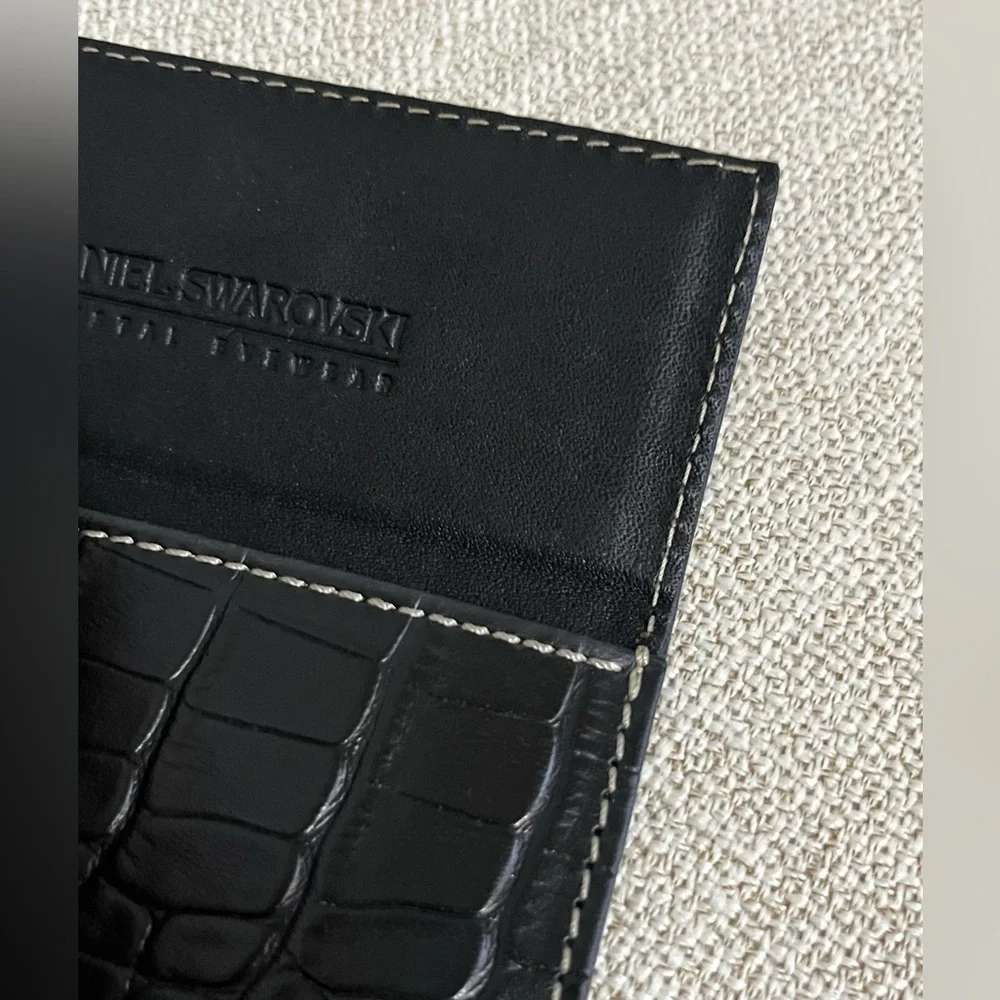 Daniel Swarovski Black Croc-Embossed Leather Wallet with Crystal EUC